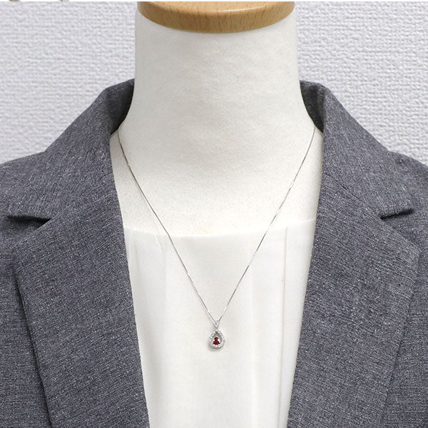 Pt900/ Pt850 非加熱ピジョンブラッドルビー ダイヤモンド ペンダントネックレス 0.24ct D0.25ct