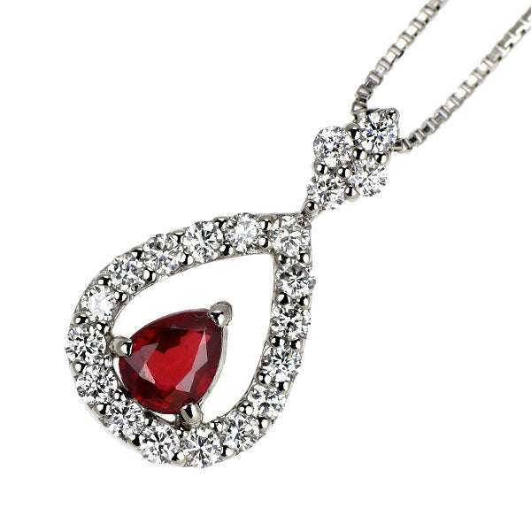 Pt900/ Pt850 非加熱ピジョンブラッドルビー ダイヤモンド ペンダントネックレス 0.24ct D0.25ct