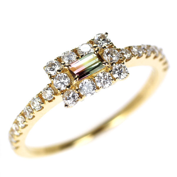 K18YG パーティカラードトルマリン ダイヤモンド リング 0.09ct D0.44ct