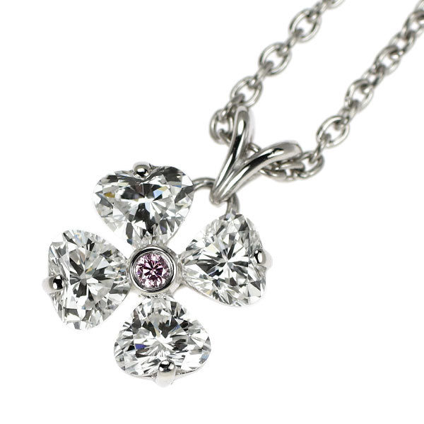 希少 Pt950/ Pt850 天然ピンクダイヤモンド ペンダントネックレス 0.03ct D1.272ct クローバー