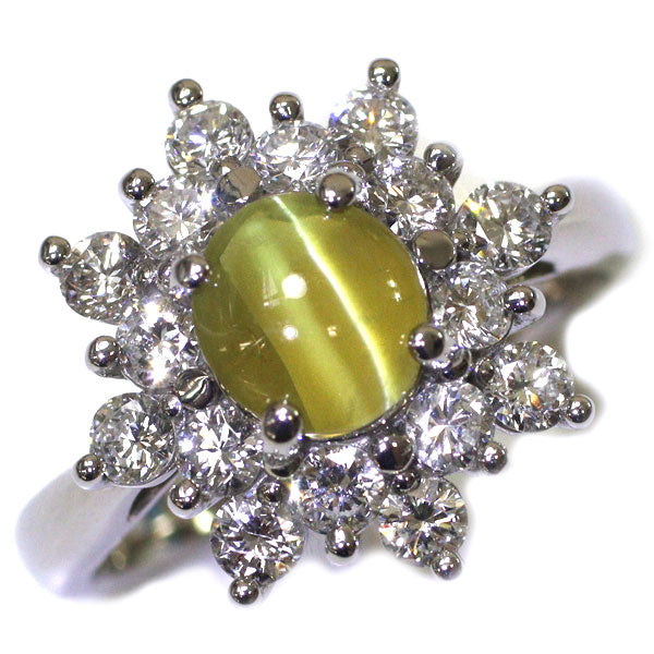 Pt900 クリソベリルキャッツアイ ダイヤモンド リング 1.70ct D0.97ct