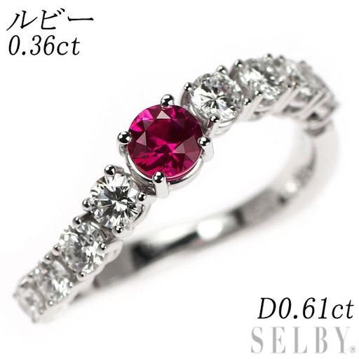 小*♡様 ☆G Wセール！☆K18WG 大粒ルビー(4ct)&ダイヤ付リング　鑑 K18WG ルビー ダイヤモンド リング 0.36ct D0.61ct — セルビー