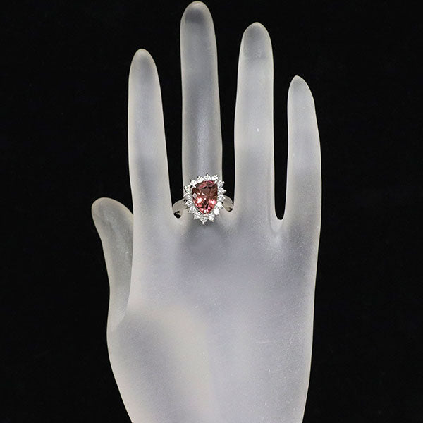 Pt900 オレンジピンク トルマリン ダイヤモンド リング 4.28ct D0.81ct
