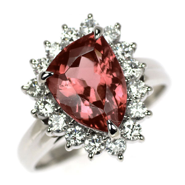 Pt900 オレンジピンク トルマリン ダイヤモンド リング 4.28ct D0.81ct