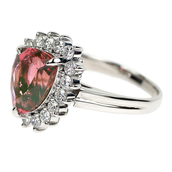 Pt900 オレンジピンク トルマリン ダイヤモンド リング 4.28ct D0.81ct