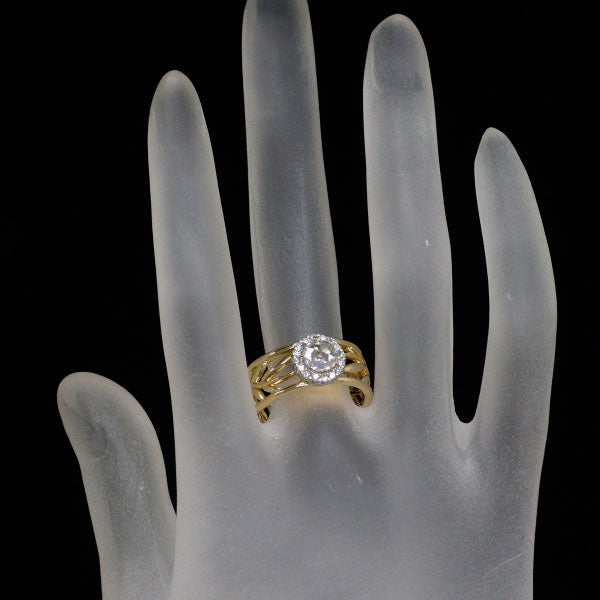 K18YG/ Pt900 ローズカット ダイヤモンド リング 0.64ct D0.16ct