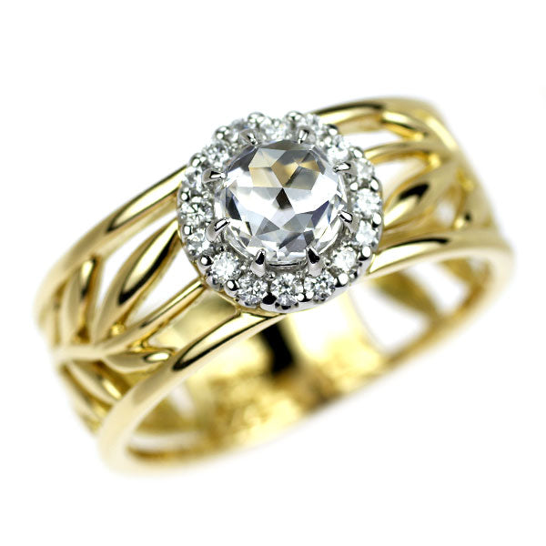 K18YG/ Pt900 ローズカット ダイヤモンド リング 0.64ct D0.16ct