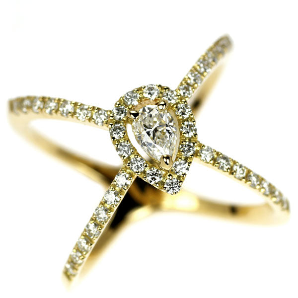 K18YG ペアシェイプ ダイヤモンド リング 0.300ct D0.40ct