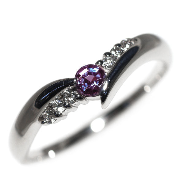 希少 K18WG アレキサンドライト ダイヤモンド リング 0.15ct D0.07ct