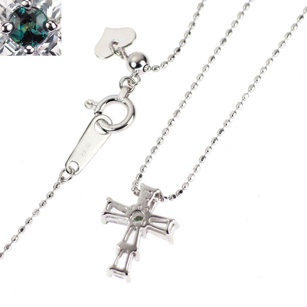 希少 K18WG アレキサンドライト ホワイトサファイア ペンダントネックレス 0.02ct WS0.40ct クロス