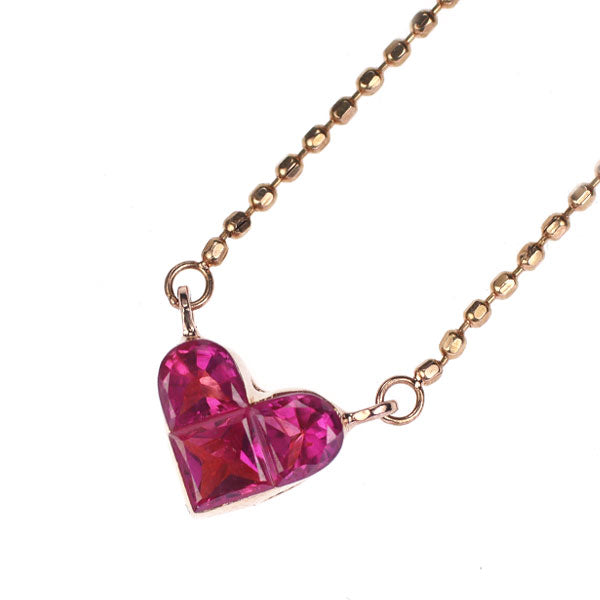 K14PG ピンクサファイア ペンダントネックレス 0.60ct ハート ミステリーセッティング