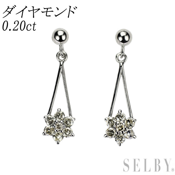 K10WG ダイヤモンド ピアス 0.20ct フラワー