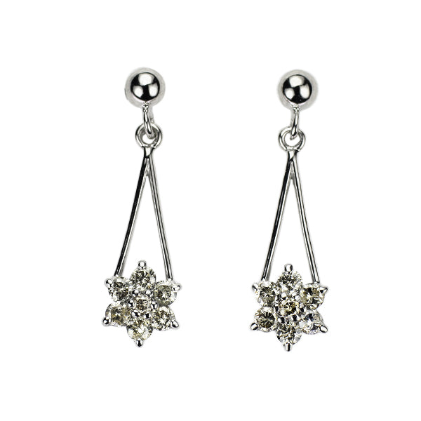 K10WG ダイヤモンド ピアス 0.20ct フラワー