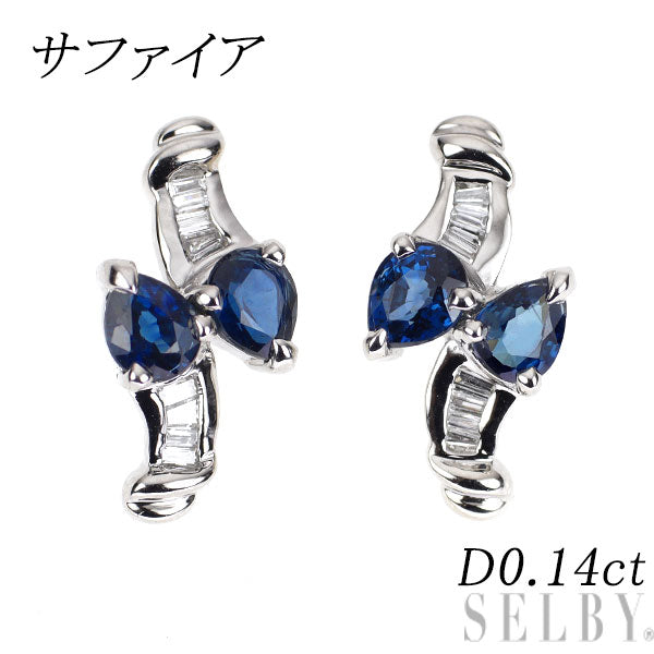 Pt850 サファイア ダイヤモンド ピアス D0.14ct トワエモア