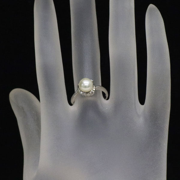 Pt900 アコヤ 真珠 ダイヤモンド リング 径約6.8mm D0.04ct