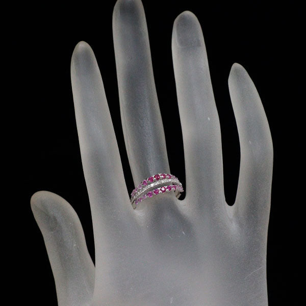K18WG ピンクサファイア シングルカットダイヤ リング D0.09ct