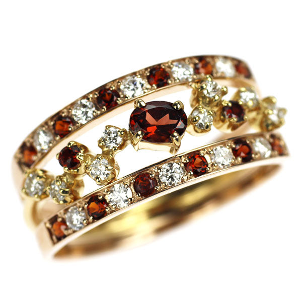 K18YG/PG ガーネット ダイヤモンド リング 0.46ct D0.30ct