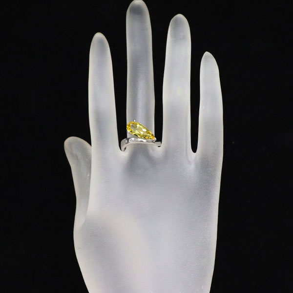 K18WG イエローベリル ダイヤモンド リング 2.00ct D0.03ct