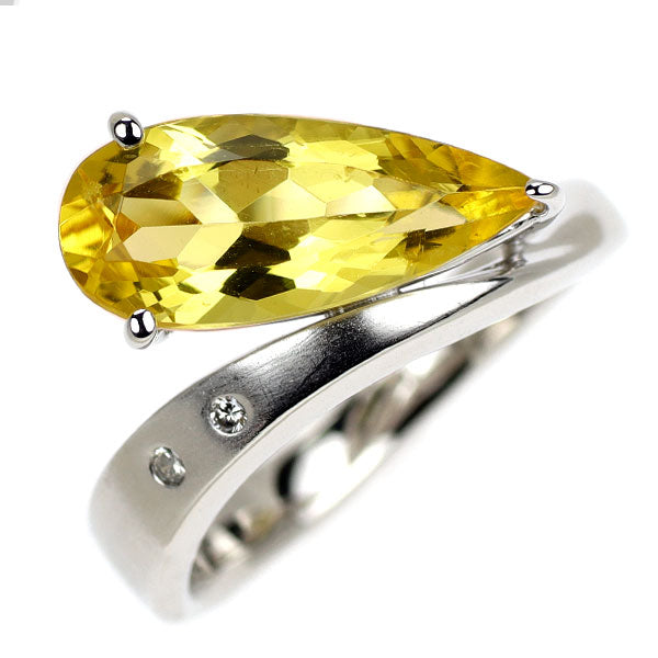 K18WG イエローベリル ダイヤモンド リング 2.00ct D0.03ct