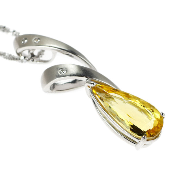 K18WG イエローベリル ダイヤモンド ペンダントネックレス 2.50ct D0.05ct