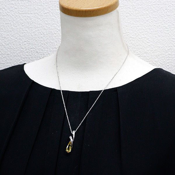 K18WG イエローベリル ダイヤモンド ペンダントネックレス 2.50ct D0.05ct