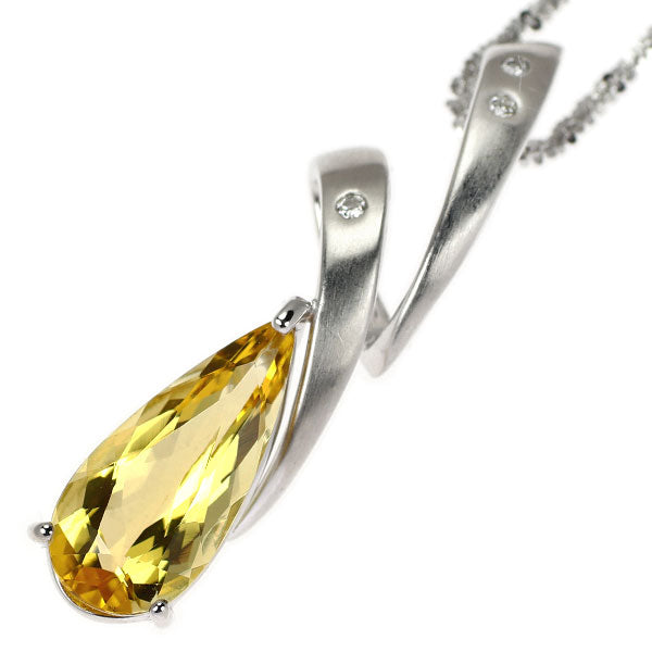 K18WG イエローベリル ダイヤモンド ペンダントネックレス 2.50ct D0.05ct