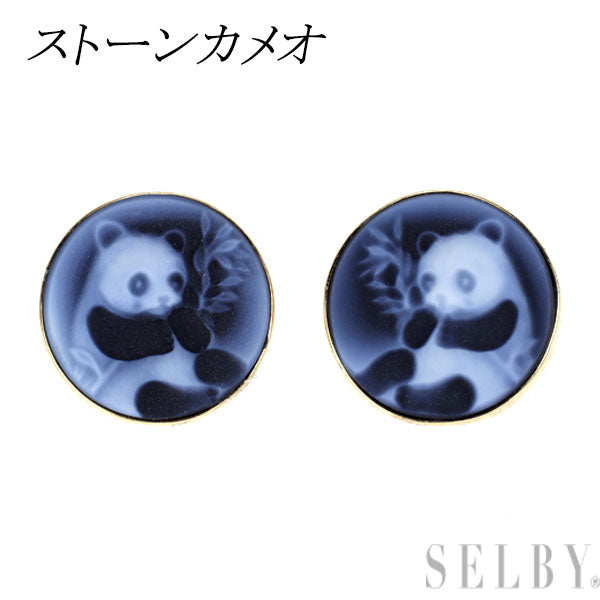 K18YG ストーンカメオ ピアス パンダ アニマル