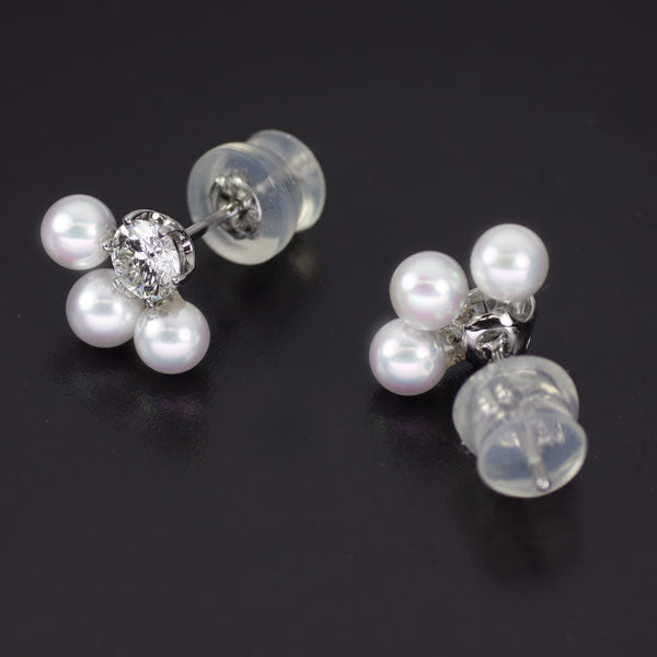Pt900 アコヤベビーパール ダイヤモンド ピアス 径約3.6mm D0.465ct