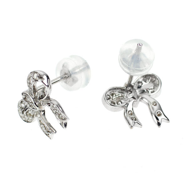 K18WG ダイヤモンド ピアス 0.19ct リボン
