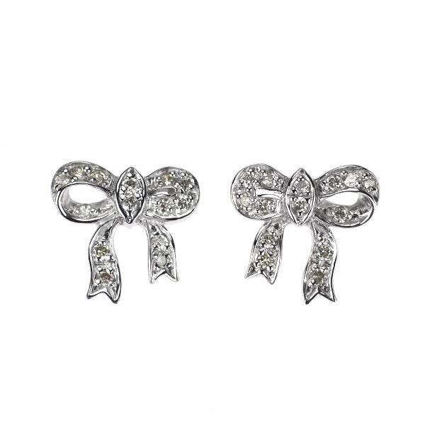 K18WG ダイヤモンド ピアス 0.19ct リボン