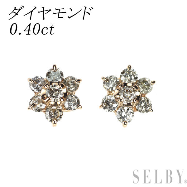 K14PG ダイヤモンド ピアス 0.40ct フラワー