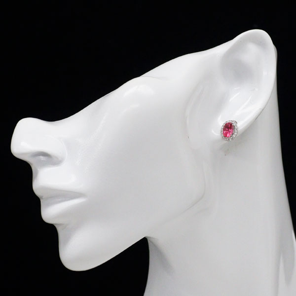 K18WG ピンクトルマリン ダイヤモンド ピアス 1.78ct D0.24ct