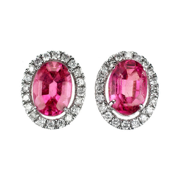 ダイヤモンドピアス K18WG ピンクトルマリン ダイヤモンド ピアス 1.78ct D0.24ct