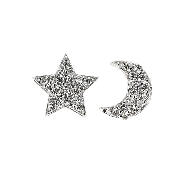 K18WG ダイヤモンド ピアス 0.20ct 月 星