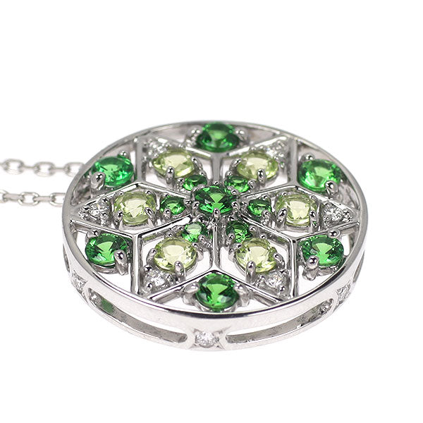 K18WG グリーンガーネット ペリドット ダイヤ ペンダントネックレス 0.64ct P0.41ct D0.11ct