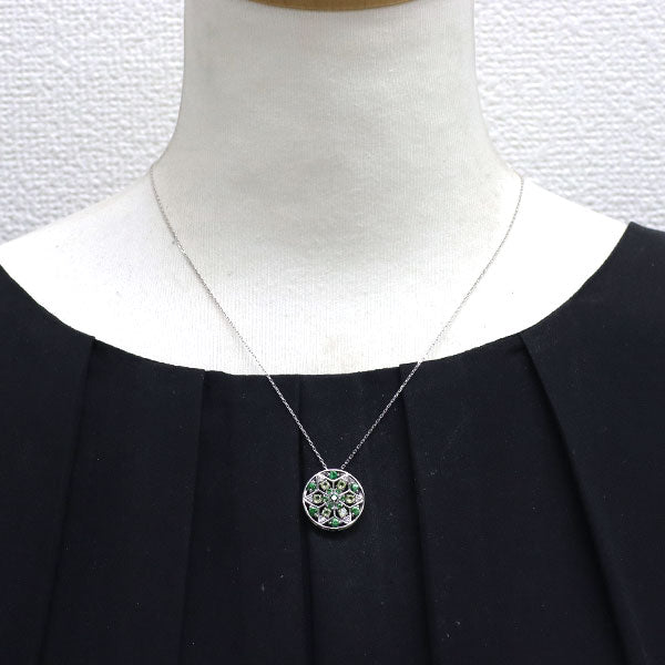 K18WG グリーンガーネット ペリドット ダイヤ ペンダントネックレス 0.64ct P0.41ct D0.11ct