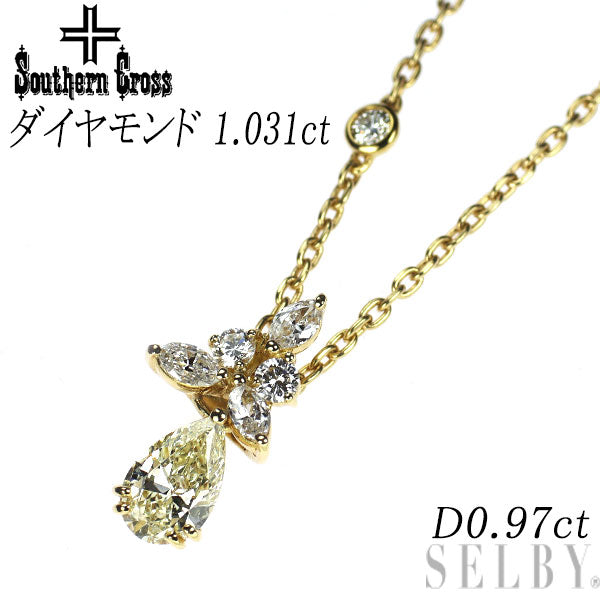 サザンクロス K18YG ペアシェイプ ダイヤモンド ペンダントネックレス 1.031ct D0.97ct