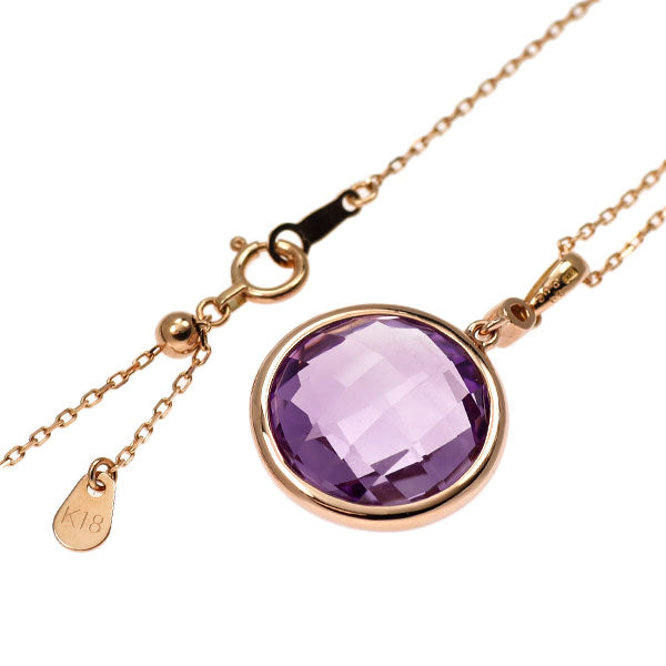 K18PG アメジスト ダイヤモンド ペンダントネックレス 9.0ct D0.02ct