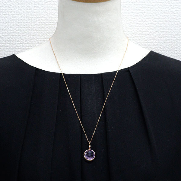 K18PG アメジスト ダイヤモンド ペンダントネックレス 9.0ct D0.02ct