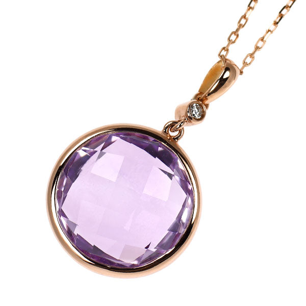 K18PG アメジスト ダイヤモンド ペンダントネックレス 9.0ct D0.02ct