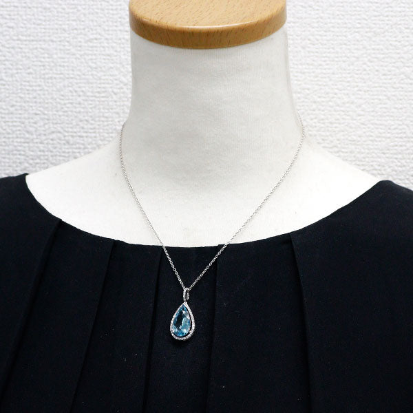 K18WG アクアマリン ダイヤモンド ペンダントネックレス 4.43ct D0.41ct