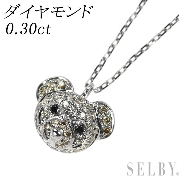 K18WG/ Pt850 ダイヤモンド ペンダントネックレス 0.30ct アニマル 熊