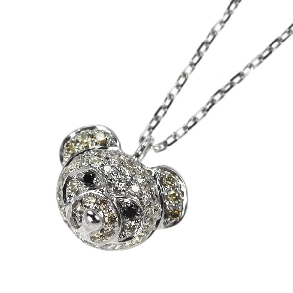 K18WG/ Pt850 ダイヤモンド ペンダントネックレス 0.30ct アニマル 熊