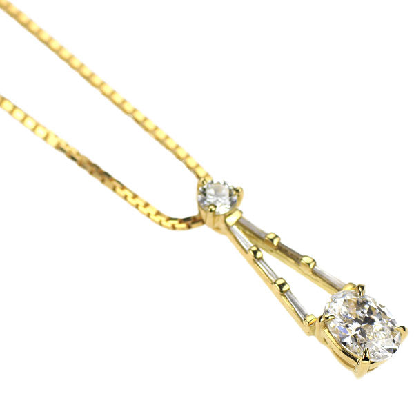 K18YG オーバルカット ダイヤモンド ペンダントネックレス 0.503ct D0.15ct