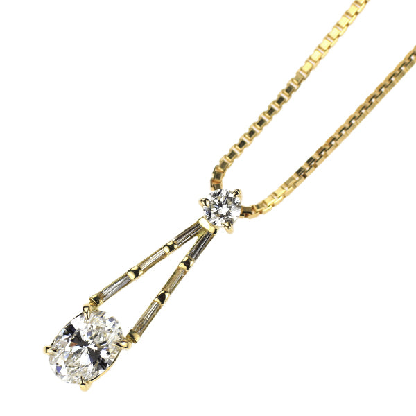 K18YG オーバルカット ダイヤモンド ペンダントネックレス 0.503ct D0.15ct
