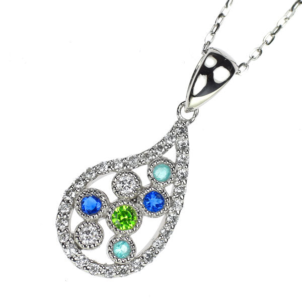 希少 Pt900/ Pt850 デマントイドガーネット アウイナイト パライバトルマリン ダイヤ ペンダントネックレス 0.04ct H0.04ct T0.02ct D0.16ct