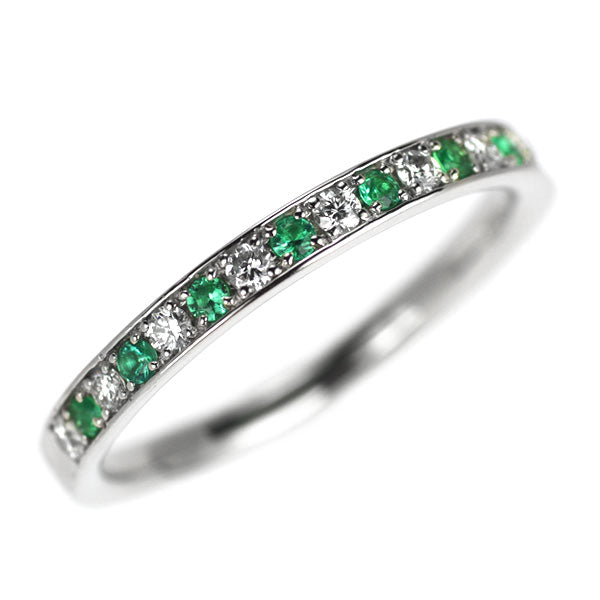 Pt900 エメラルド ダイヤモンド リング 0.08ct D0.15ct ハーフエタニティ