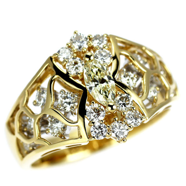 K18YG マーキス ダイヤモンド リング 0.23ct D0.75ct