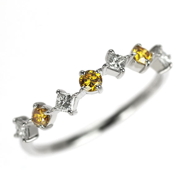 Pt900 トリートイエロー ダイヤモンド リング 0.18ct D0.20ct