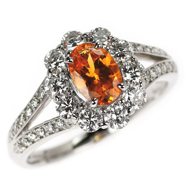 Pt900 スペサルティンガーネット ダイヤモンド リング 0.95ct D0.85ct